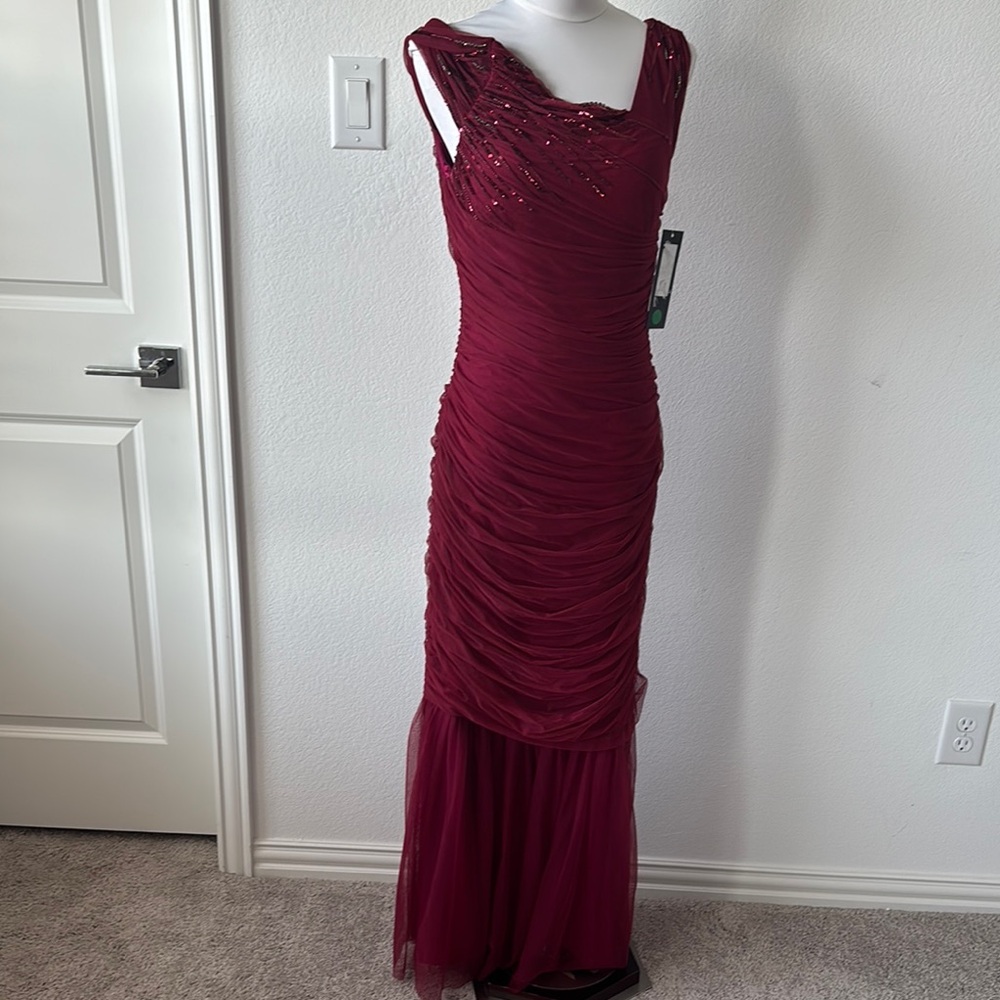 JS Collections Red Asymmetrical Ruched Maxi Dress
